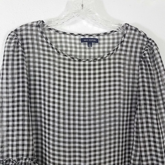 Max Edition Women's Semi Sheer Mini Ruffle Bell Sleeve Shirt Top Blouse - Picture 2 of 8